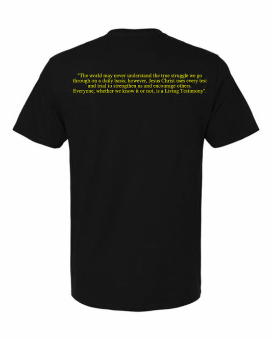 Universal Black Living Testimony T-Shirt w/ Definition (Puff Yellow Letters)