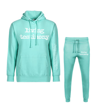 Celadon 2 Piece Living Testimony Sweatsuit Hoodie w/ Definition (Puff Letters) **RUNS SMALL ;BUY ONE SIZE BIGGER**