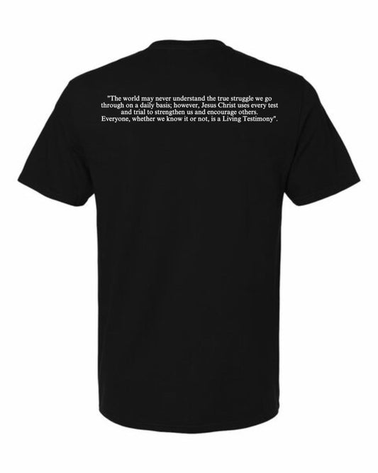 Universal Black Living Testimony T-Shirt w/ Definition (Puff White Letters)